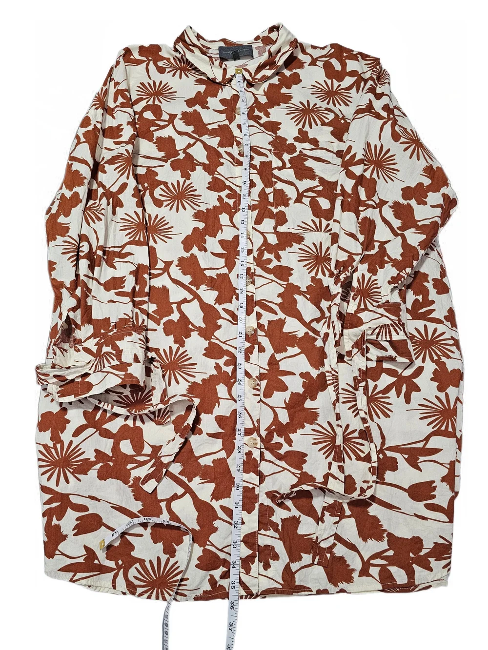 Sunday In Brooklyn Button-Front Mini Shirtdress Cream Rust Botanical Size 3X